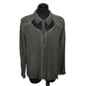 Mono B Cotton Keyhole Button Down Shirt- Women’s L